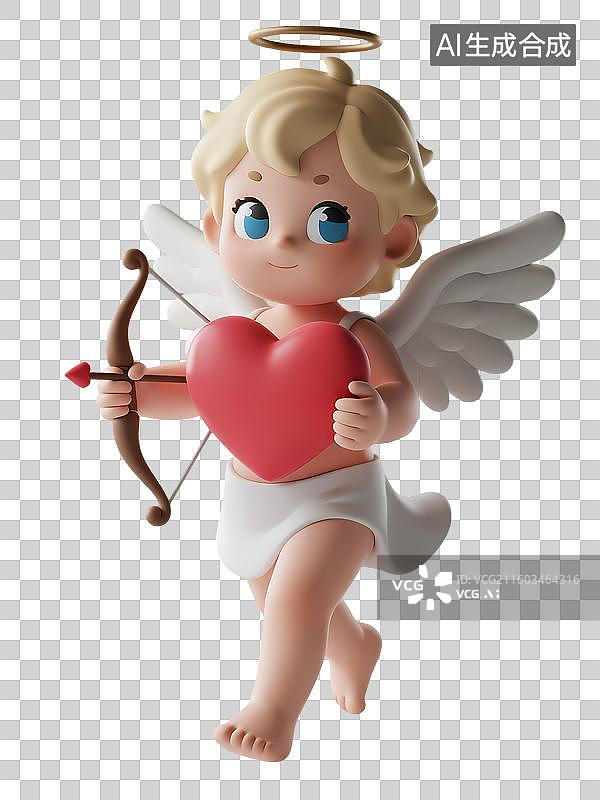 【AI数字艺术】持箭射箭爱心丘比特天使3D立体卡通质感插画元素图片素材