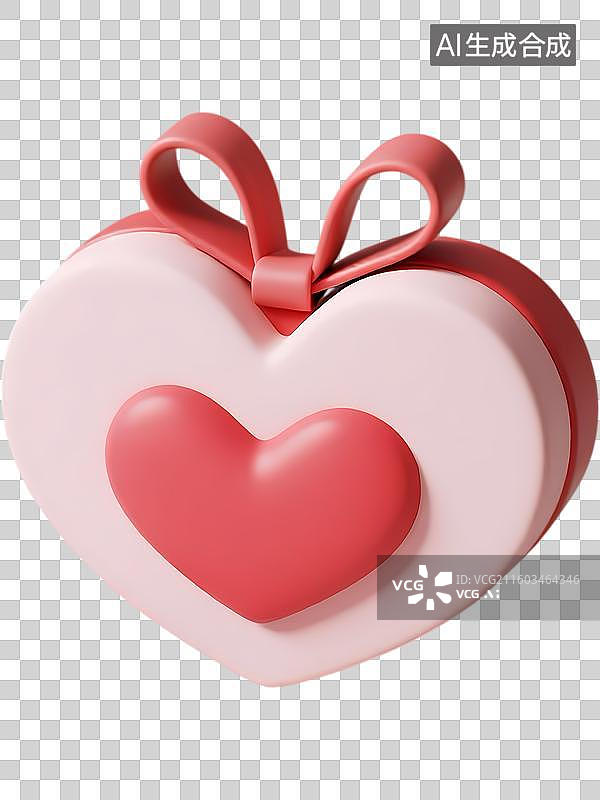 【AI数字艺术】浪漫爱心礼盒3D立体卡通质感插画元素图片素材
