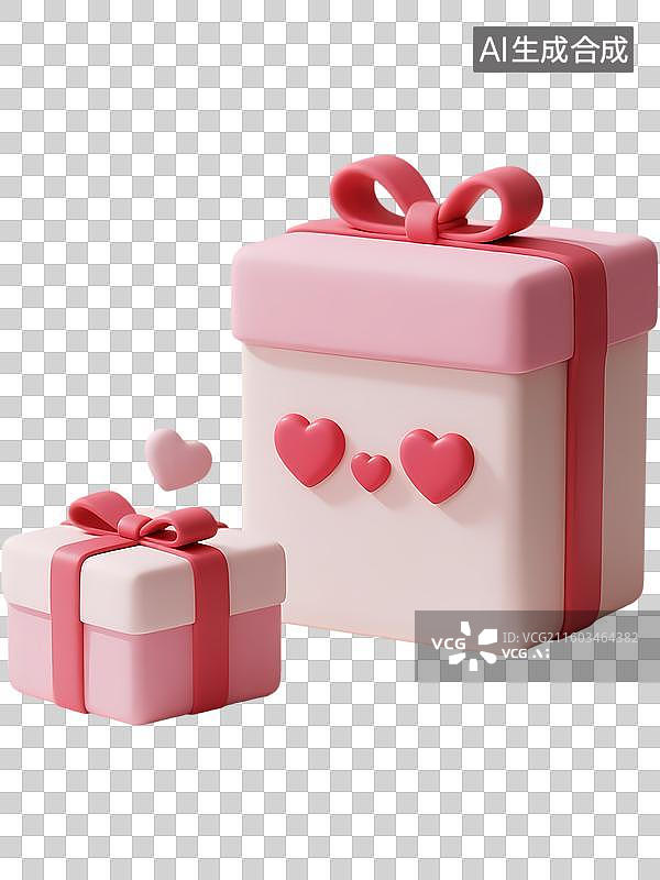 【AI数字艺术】浪漫爱心礼盒3D立体卡通质感插画元素图片素材