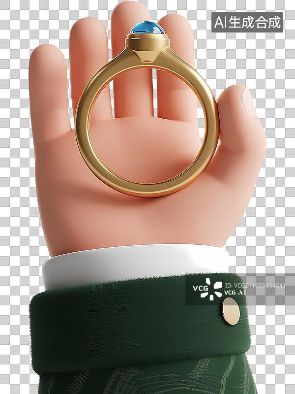 【AI数字艺术】手持一个戒指3D立体卡通质感插画元素图片素材
