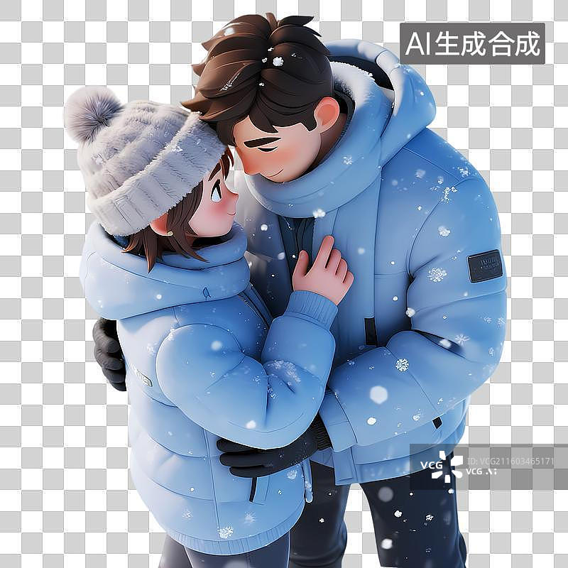 【AI数字艺术】情侣约会牵手拥抱对视3D立体卡通质感插画元素图片素材