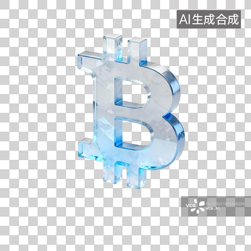 【AI数字艺术】透明闪亮的比特币3D标识图片素材