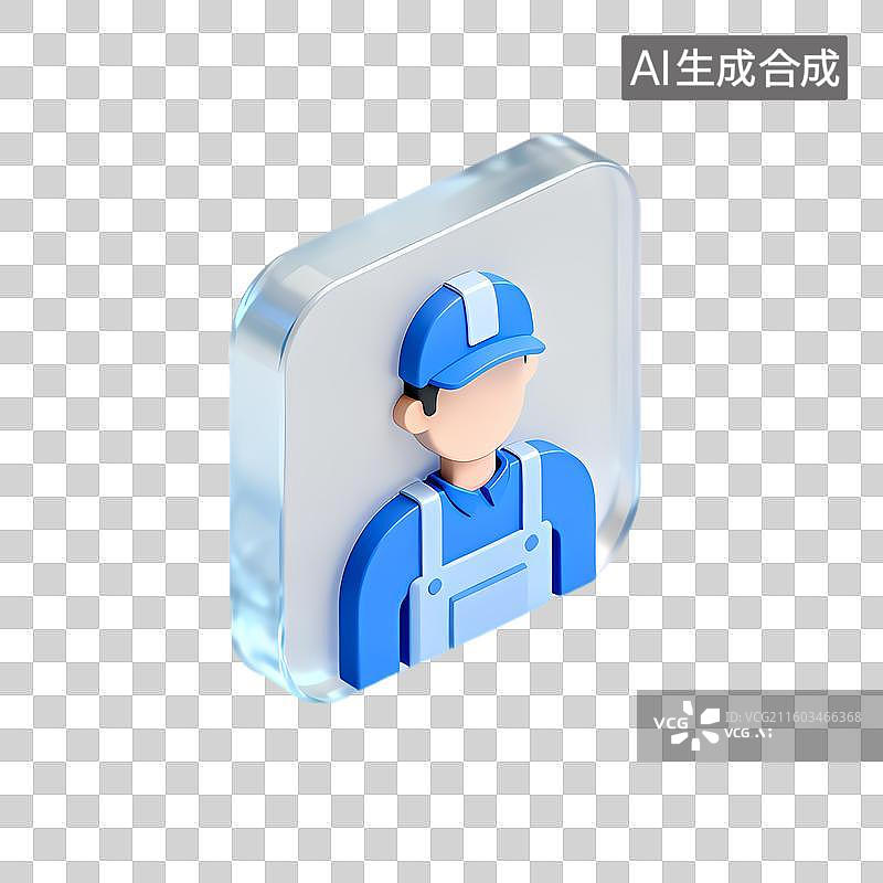 【AI数字艺术】蓝色工装的3D工人形象图片素材