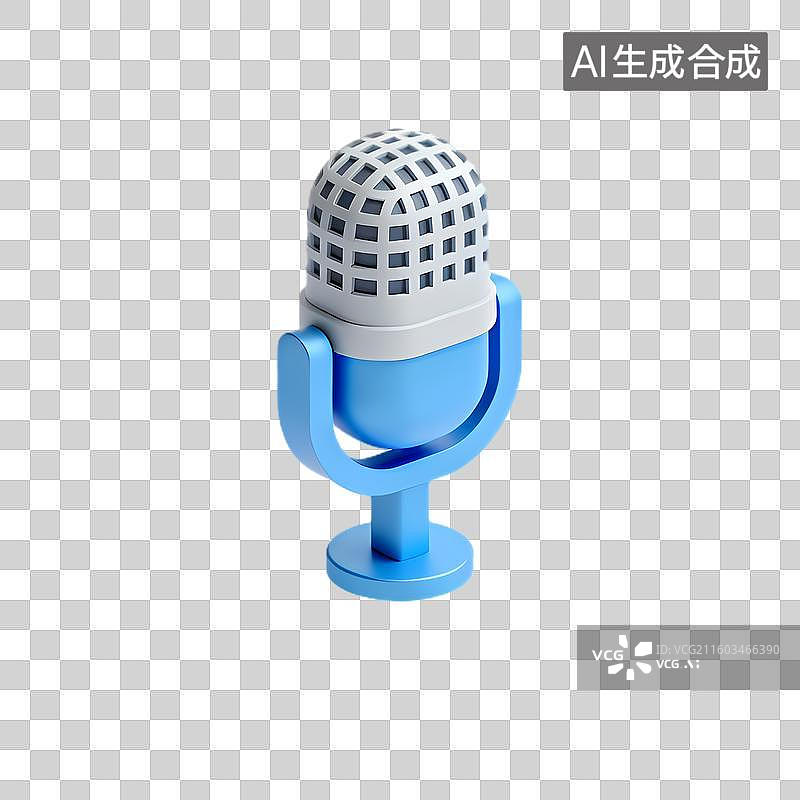 【AI数字艺术】用于音频录制的3D蓝色麦克风图片素材
