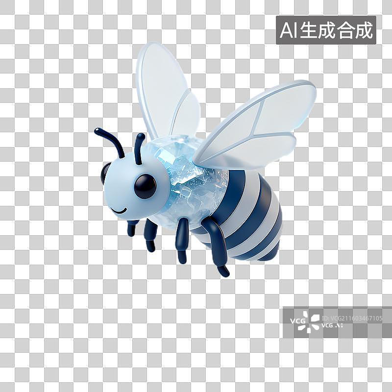 【AI数字艺术】可爱蓝白条纹卡通蜜蜂图片素材