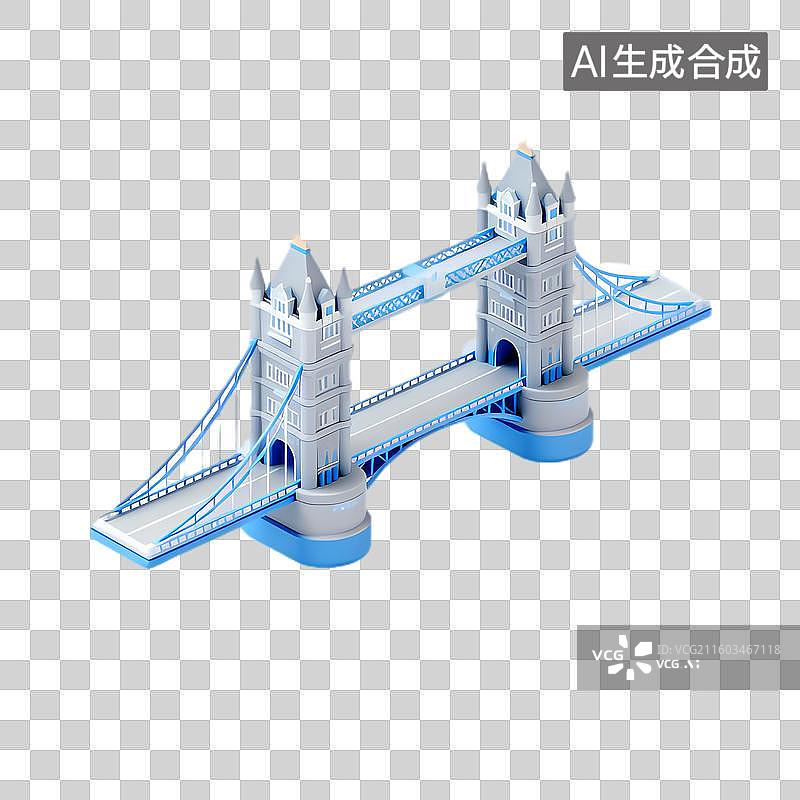 【AI数字艺术】等距视角的伦敦塔桥插画图片素材