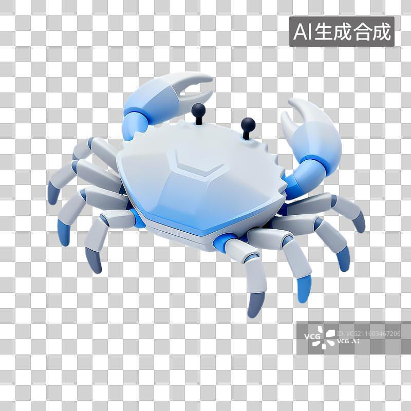 【AI数字艺术】蓝白相间的3D机械螃蟹图片素材