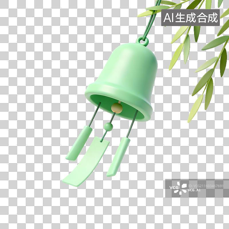 【AI数字艺术】绿色风铃与旁边绿叶图片素材
