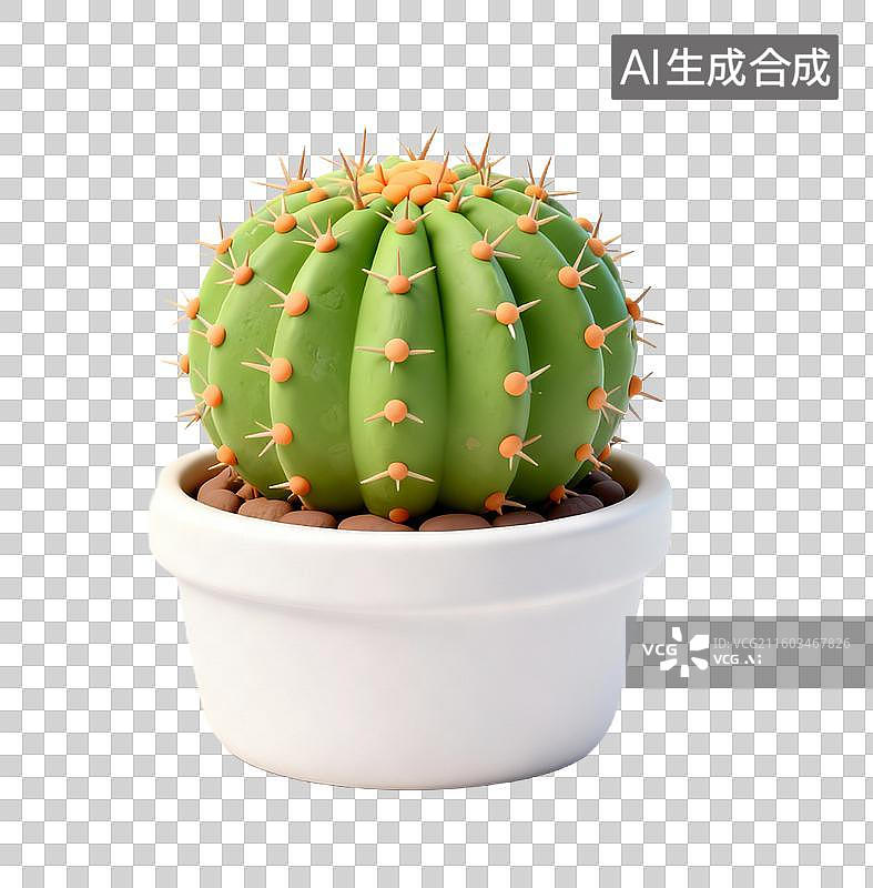 【AI数字艺术】白色花盆中的绿色仙人掌图片素材