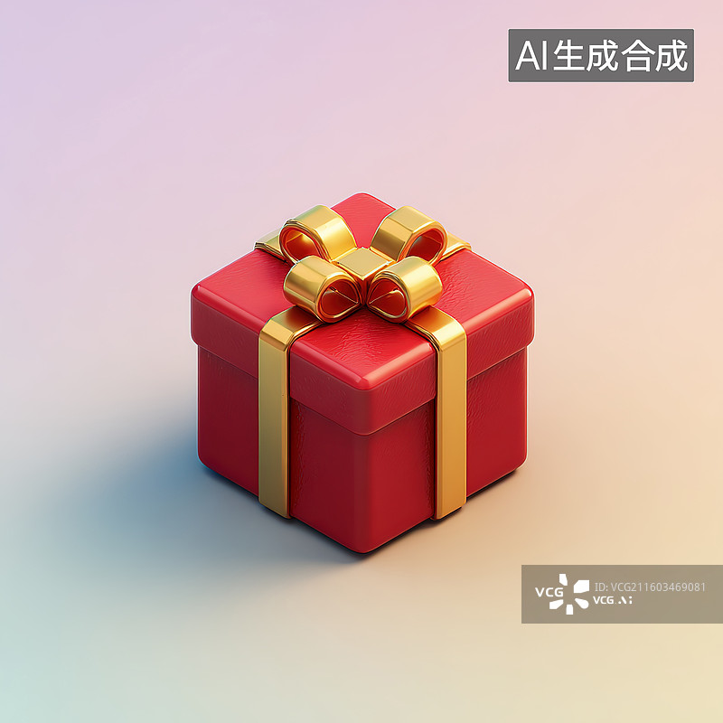【AI数字艺术】红色礼盒配金色蝴蝶结图片素材