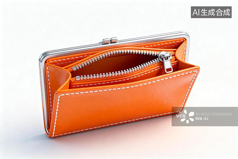 【AI数字艺术】橙色皮质钱包特写图片素材