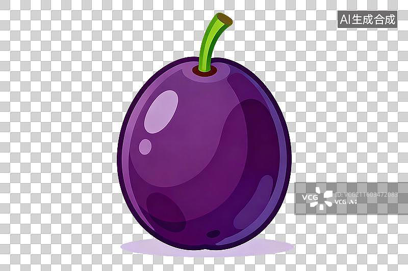 【AI数字艺术】卡通风格，一颗成熟发紫的西梅PNG格式的免扣元素图片素材