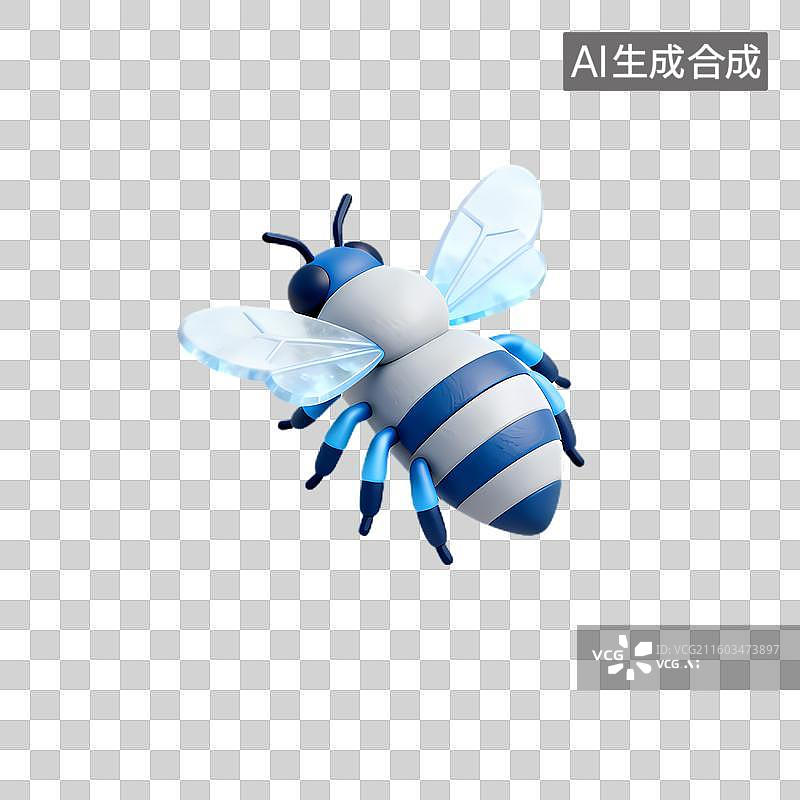 【AI数字艺术】蓝白条纹3D渲染蜜蜂图片素材