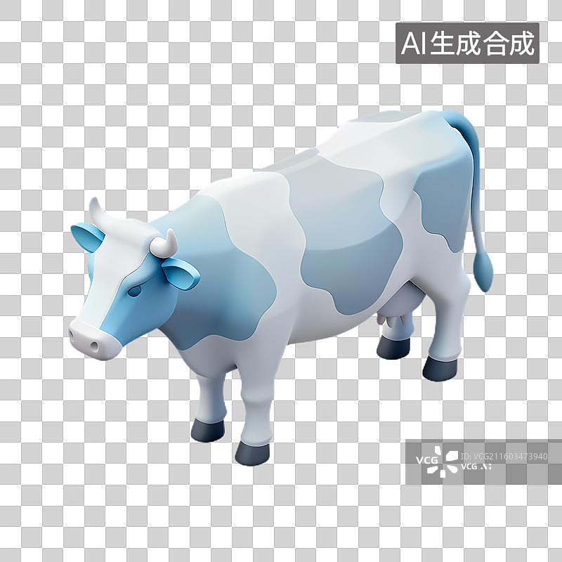 【AI数字艺术】蓝白相间的3D奶牛插画图片素材