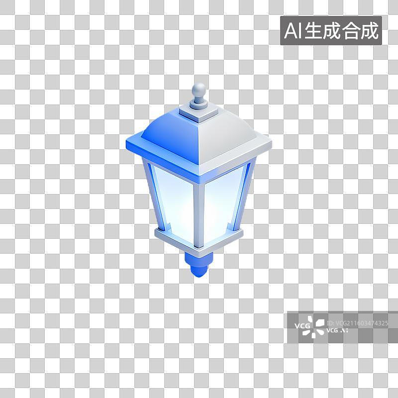 【AI数字艺术】蓝白经典街灯插画图片素材