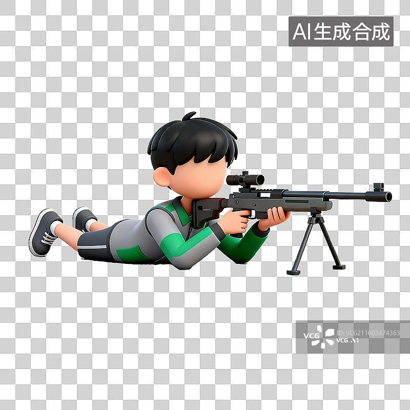 【AI数字艺术】3D渲染立体射击瞄准人物免抠元素图片素材