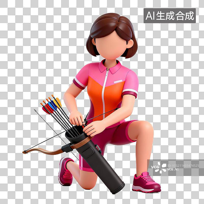 【AI数字艺术】3D渲染立体卡通射箭瞄准人物免抠元素图片素材