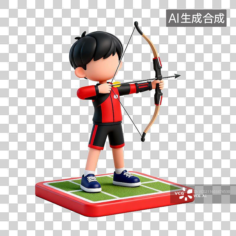 【AI数字艺术】3D渲染立体卡通射箭瞄准人物免抠元素图片素材