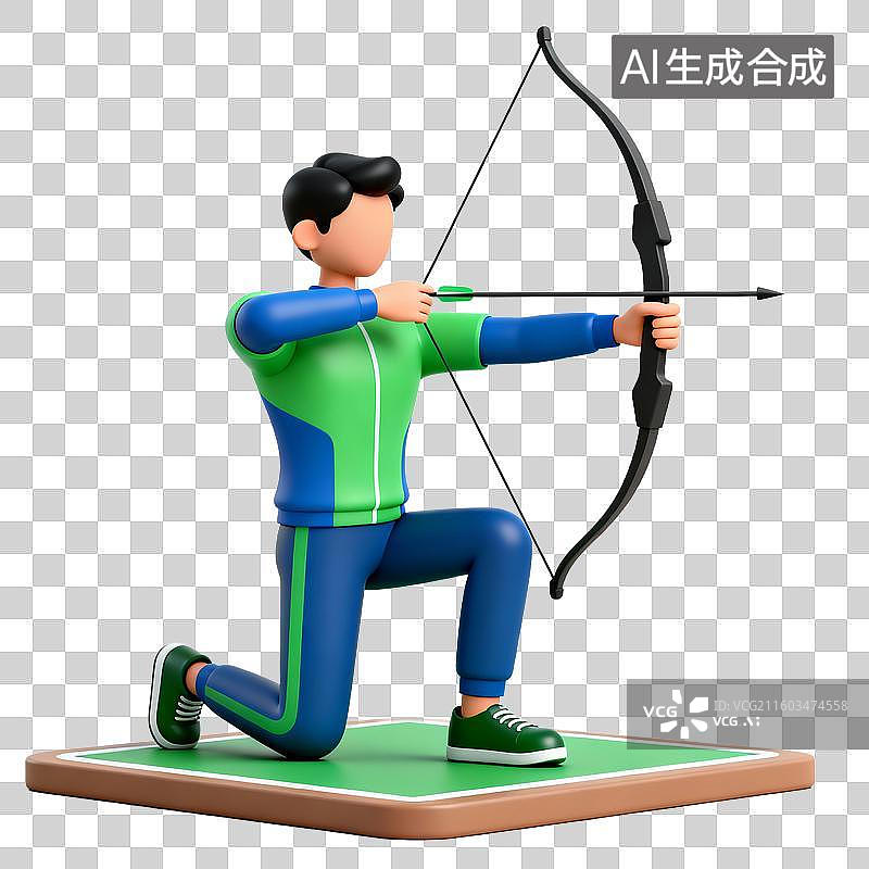 【AI数字艺术】3D渲染立体卡通射箭瞄准人物免抠元素图片素材