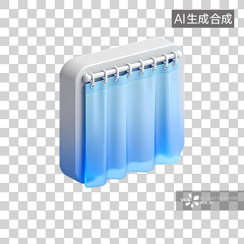 【AI数字艺术】3D渲染蓝色窗帘插图图片素材