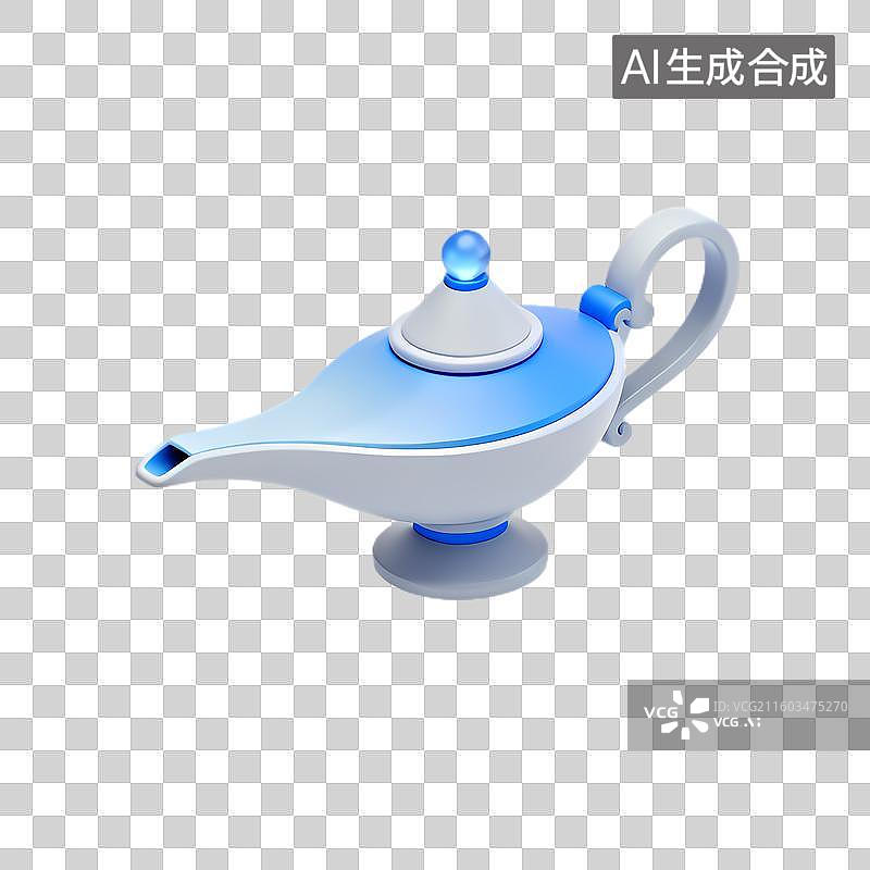 【AI数字艺术】蓝白相间的3D魔法神灯图片素材
