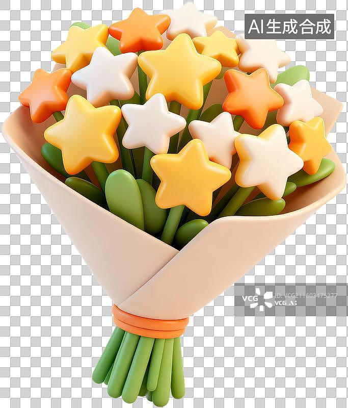 【AI数字艺术】3D卡通风格创意花朵花束书本信封爱心环保女孩插画元素图片素材