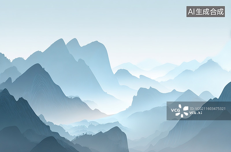【AI数字艺术】层叠山峦雾中景图片素材