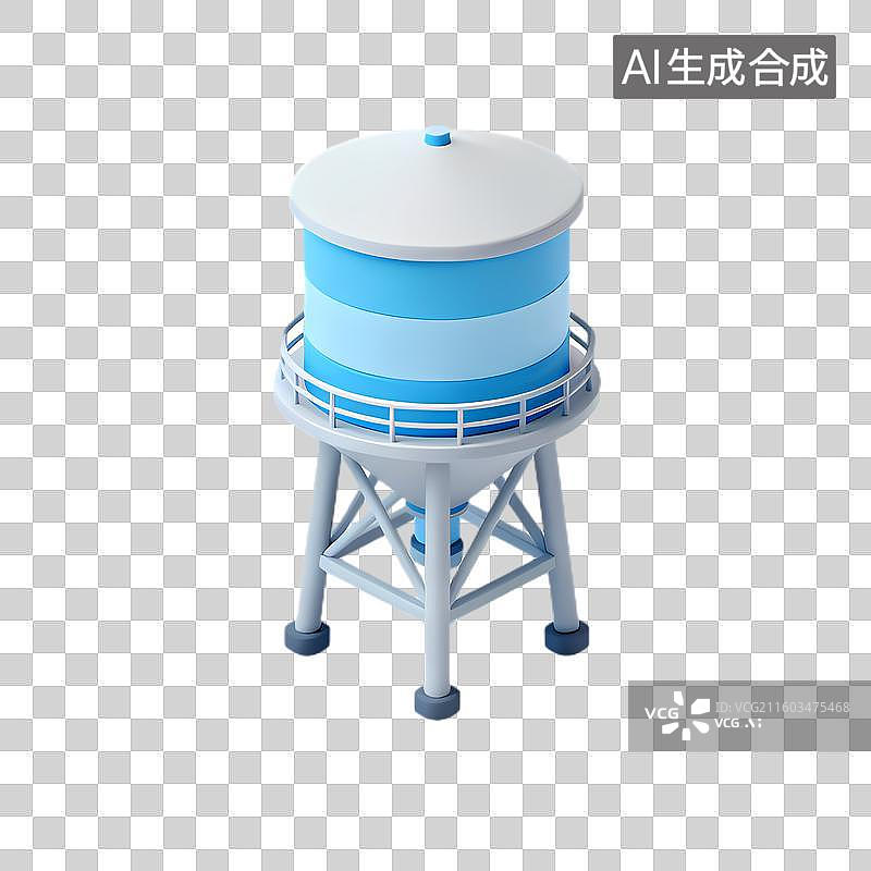 【AI数字艺术】蓝白相间的立式水塔图片素材