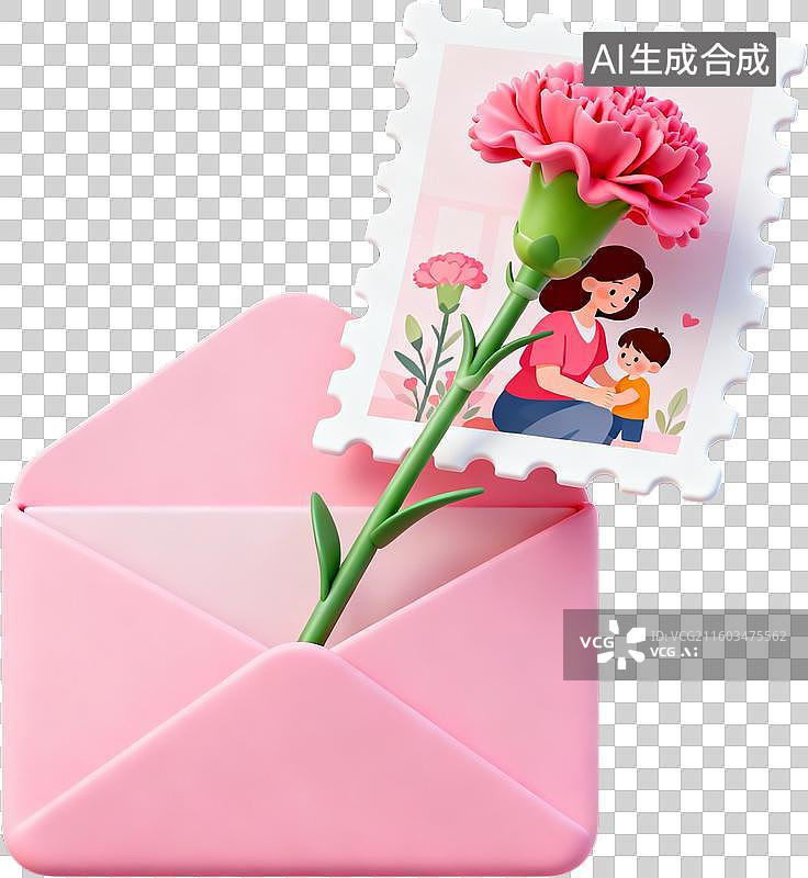 【AI数字艺术】3D卡通风格创意花朵花束书本信封爱心环保女孩插画元素图片素材