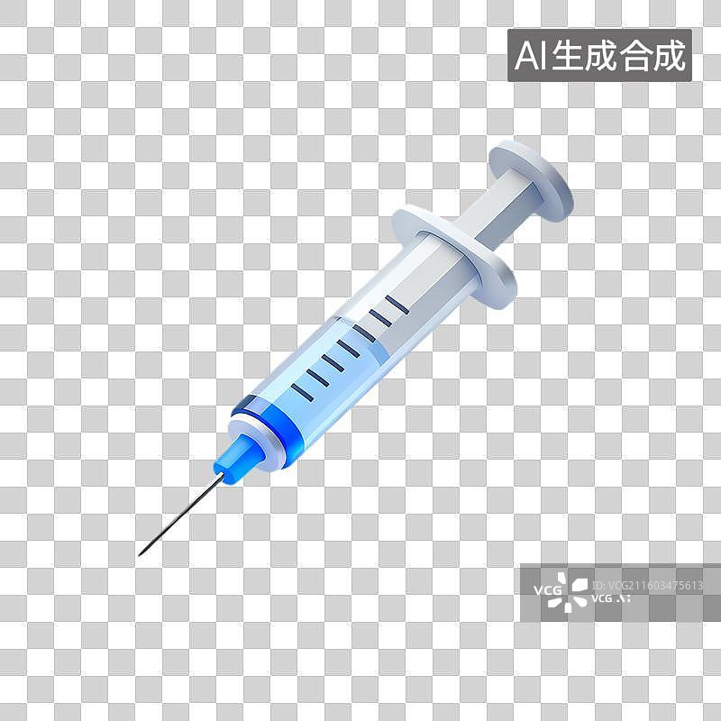 【AI数字艺术】用于医疗注射的蓝色液体注射器图片素材