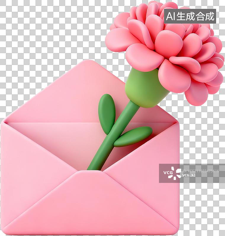 【AI数字艺术】3D卡通风格创意花朵花束书本信封爱心环保女孩插画元素图片素材