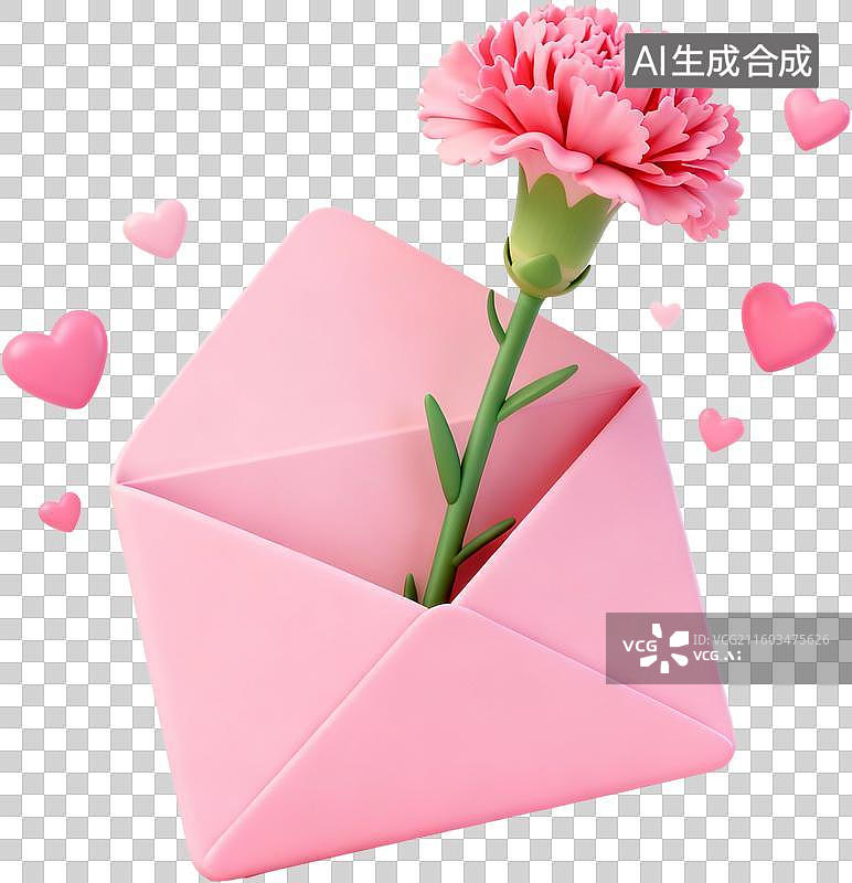 【AI数字艺术】3D卡通风格创意花朵花束书本信封爱心环保女孩插画元素图片素材