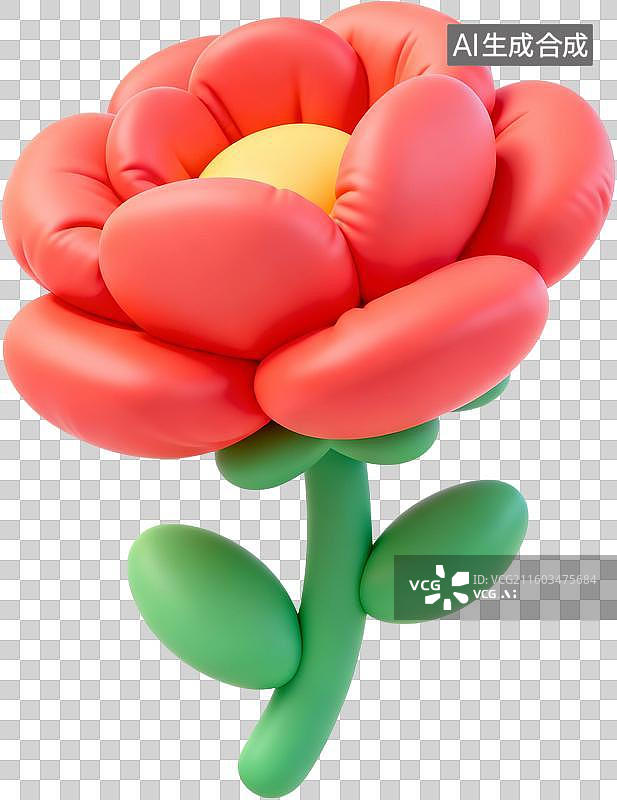 【AI数字艺术】3D卡通风格创意花朵花束书本信封爱心环保女孩插画元素图片素材