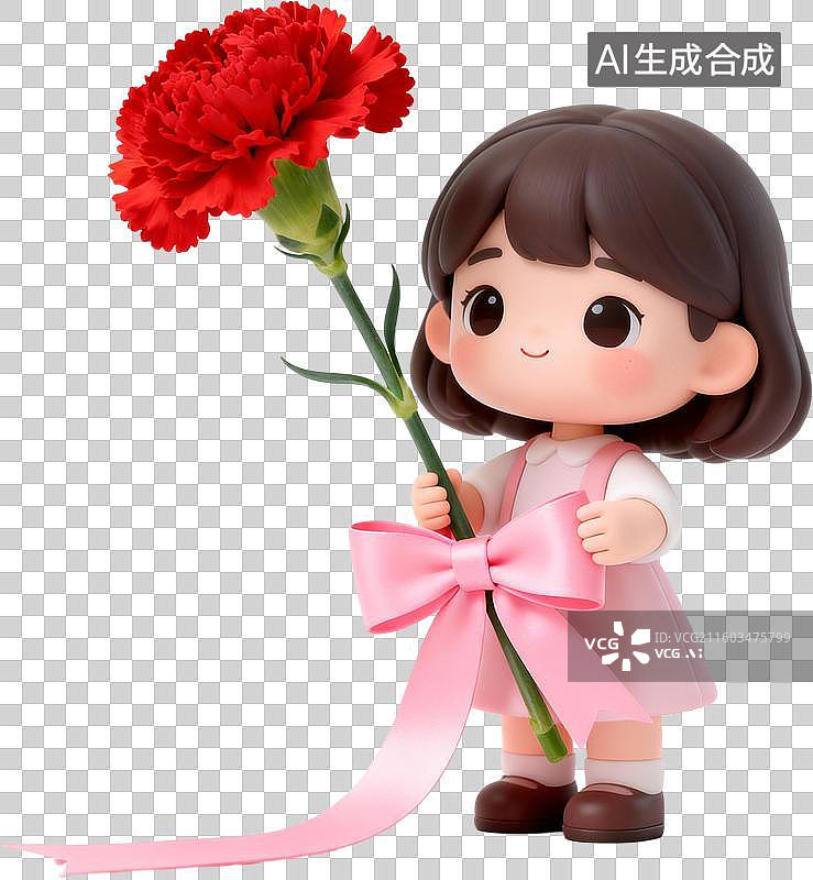 【AI数字艺术】3D卡通风格创意花朵花束书本信封爱心环保女孩插画元素图片素材