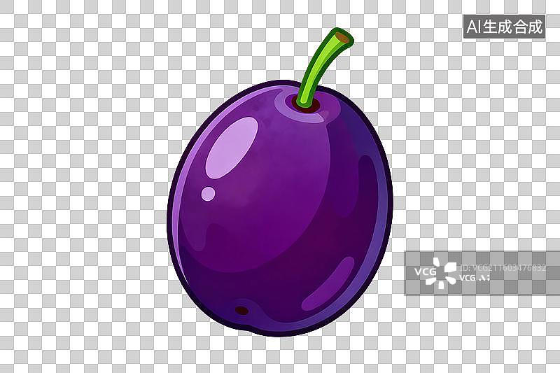 【AI数字艺术】卡通风格，一枚紫色成熟的西梅PNG格式的免扣元素图片素材