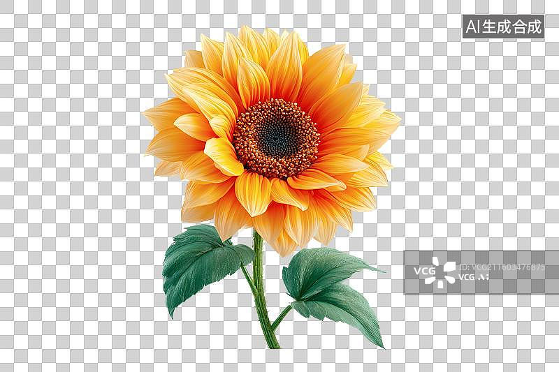 【AI数字艺术】卡通风格，一枝向日葵PNG格式的免扣元素图片素材