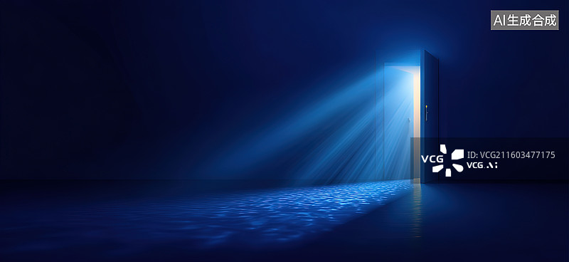 【AI数字艺术】光束穿过黑暗门缝图片素材