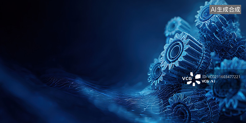 【AI数字艺术】蓝色齿轮机械结构图片素材