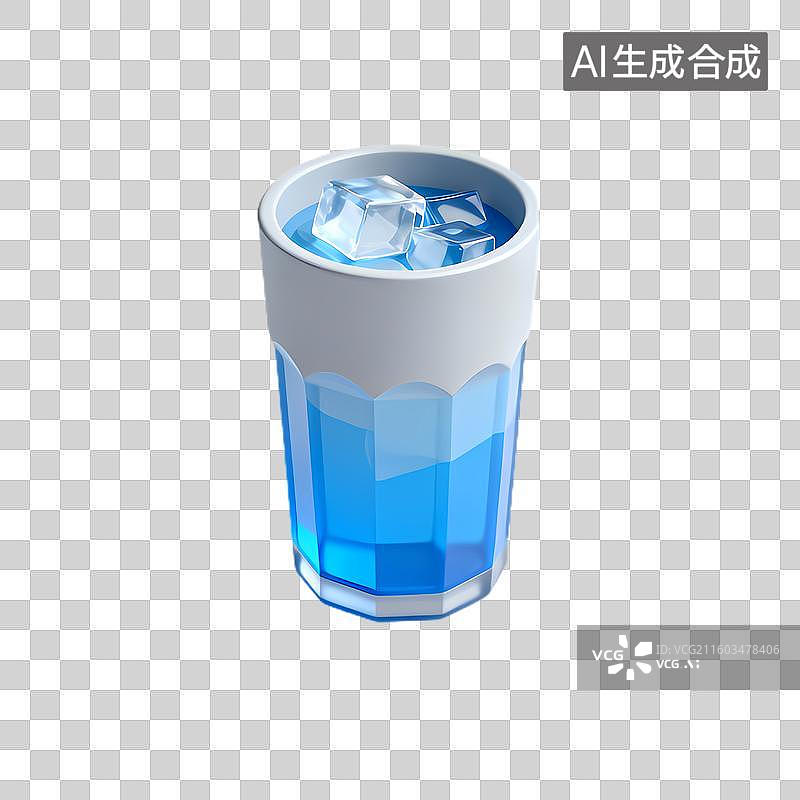 【AI数字艺术】装有蓝色液体和冰块的玻璃杯图片素材