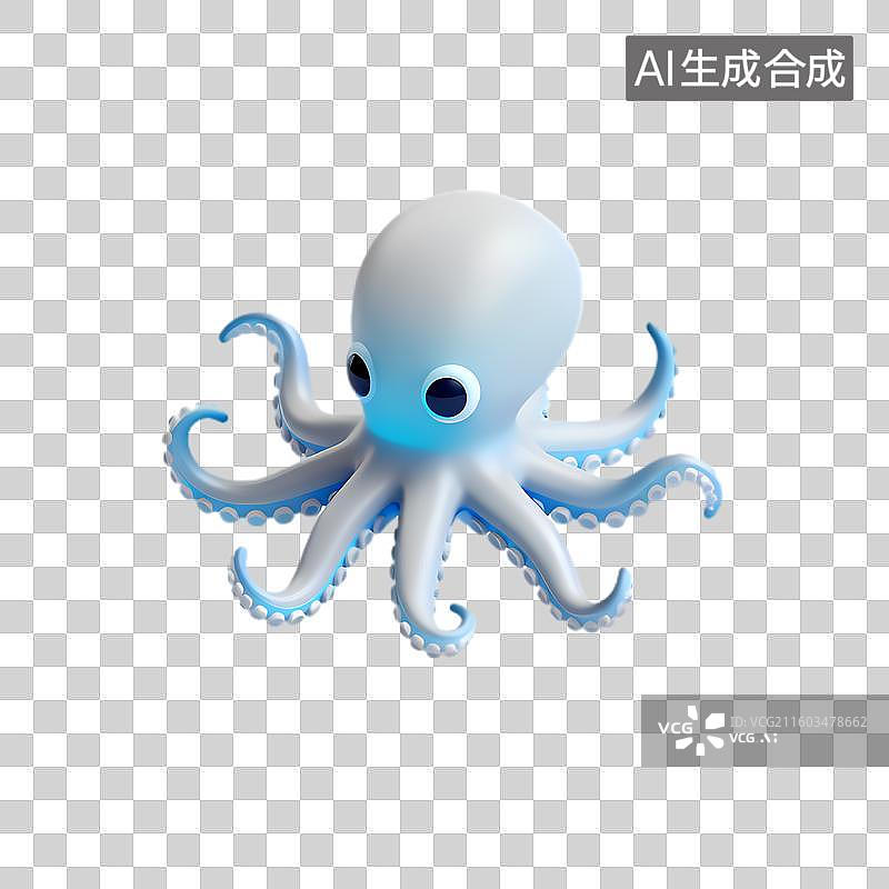 【AI数字艺术】可爱小巧的蓝色章鱼3D图示图片素材
