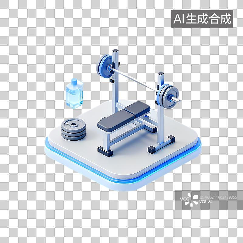 【AI数字艺术】带有杠铃和水瓶的健身长椅图片素材
