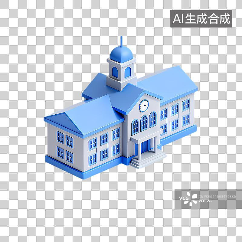 【AI数字艺术】蓝白相间的3D学校建筑图片素材