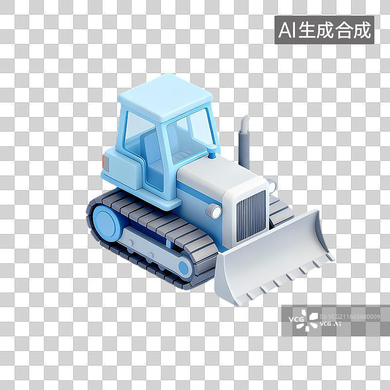 【AI数字艺术】蓝色推土机3D插画图片素材