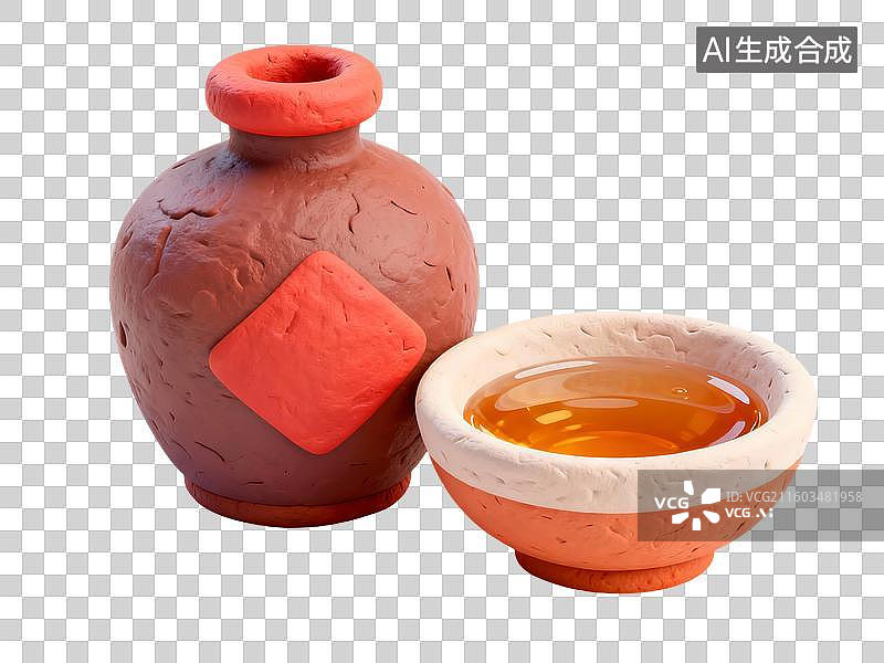 【AI数字艺术】3D粘土风立冬节气元素酿黄酒图片素材