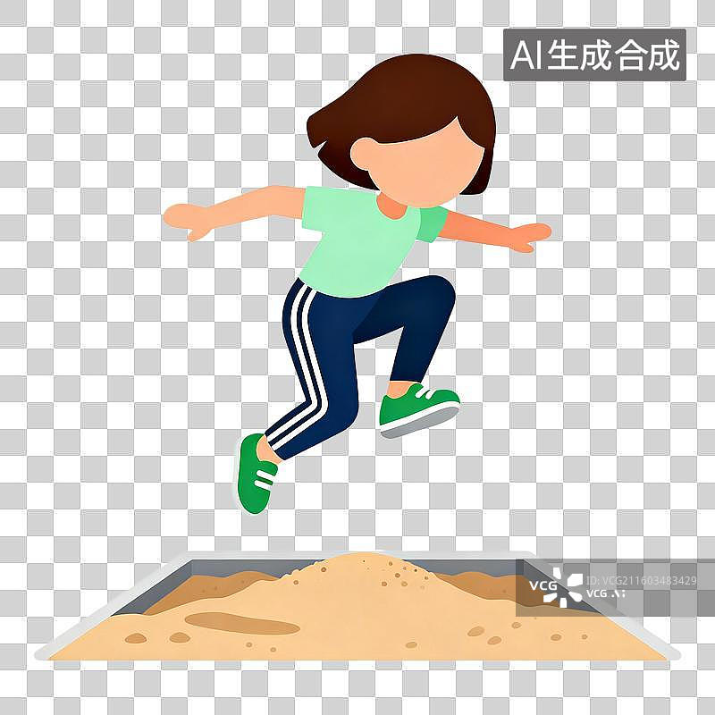 【AI数字艺术】2D扁平卡通风格跳远人物免抠元素图片素材