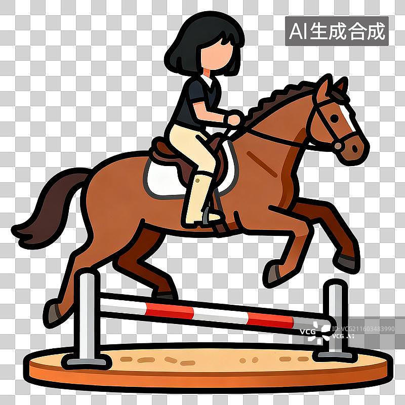 【AI数字艺术】2D扁平卡通马术运动免抠元素图片素材