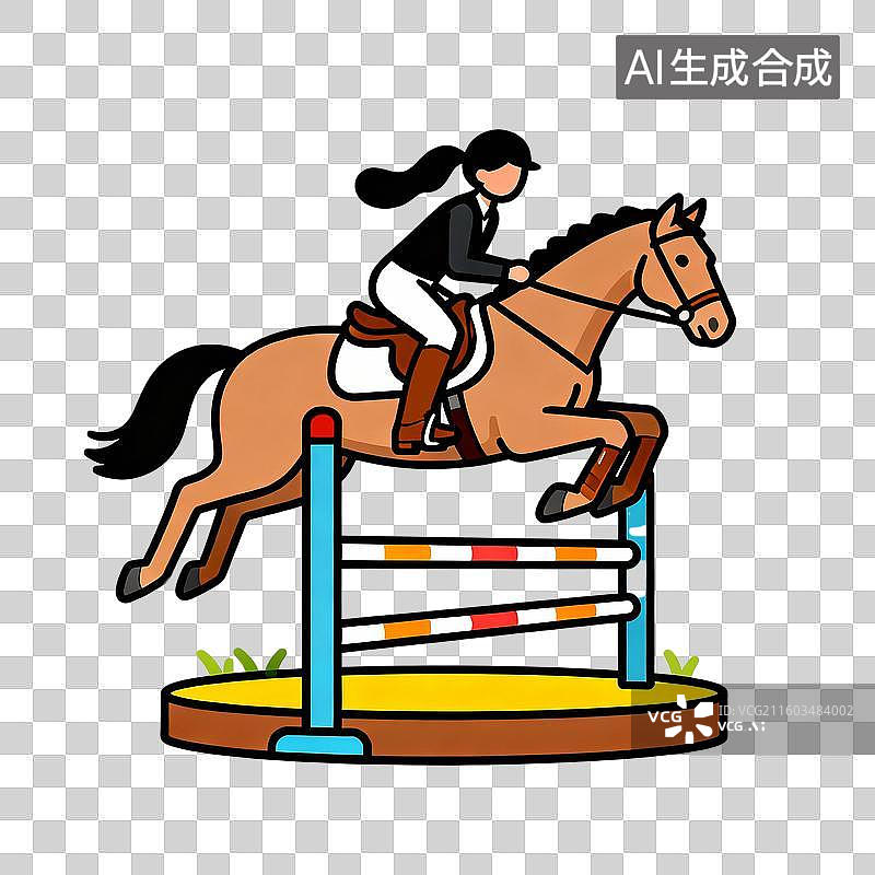 【AI数字艺术】2D扁平卡通马术运动免抠元素图片素材