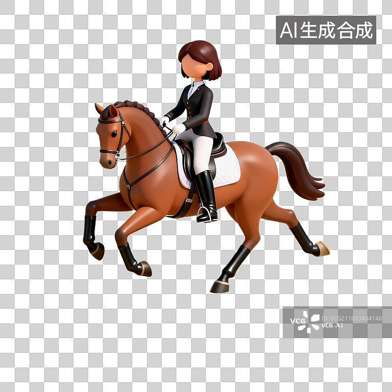【AI数字艺术】3D立体卡通马术运动免抠元素图片素材