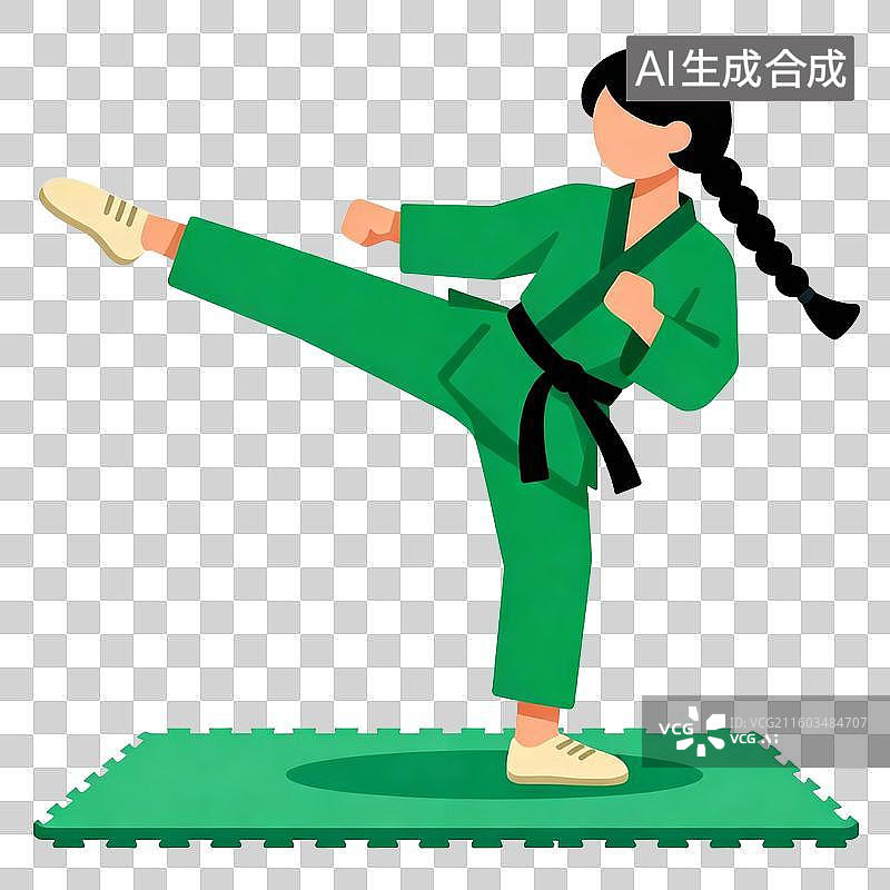 【AI数字艺术】2D扁平卡通风格武术跆拳道空手道人物免抠元素图片素材