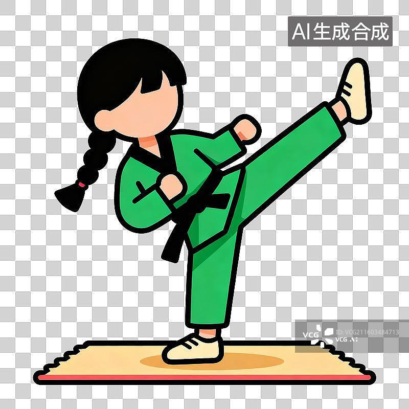 【AI数字艺术】2D扁平卡通风格武术跆拳道空手道人物免抠元素图片素材